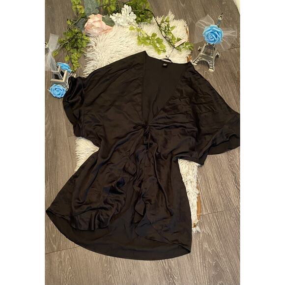 Victoria Secret Women Plus Robe Cover One Size Satin Tie Slip Black New $58 - Picture 1 of 7